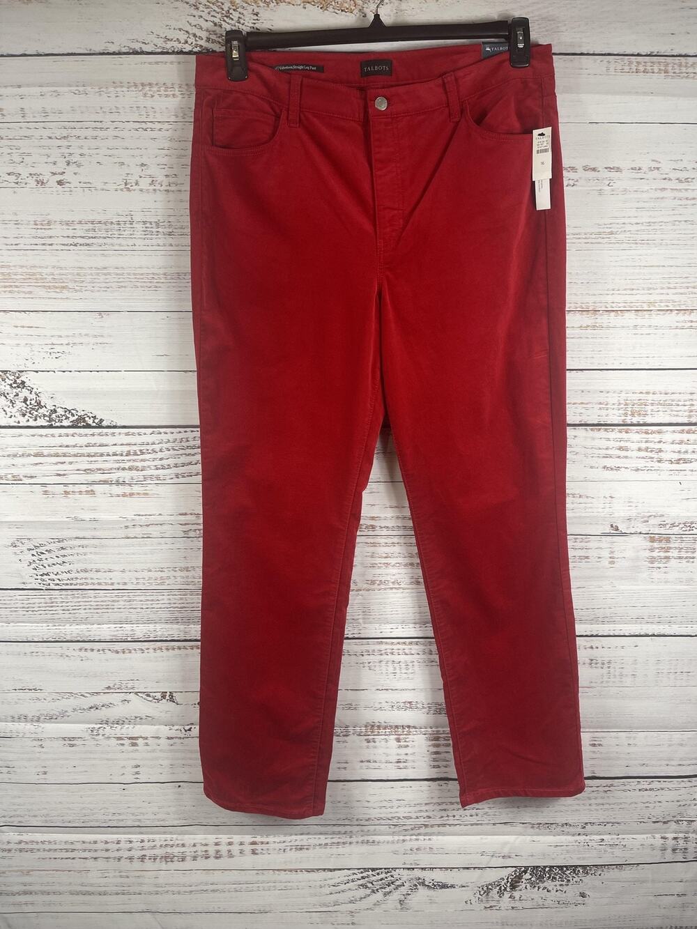 Talbots Pants Women's SZ 16 Red Velveteen Straight Leg Chino Stretch Dress Work